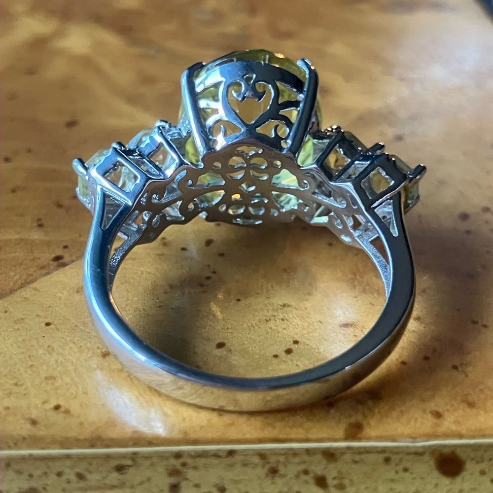 Genuine Golden Quartz Sterling Silver Cocktail Ring Size 10 - Picture 5 of 9
